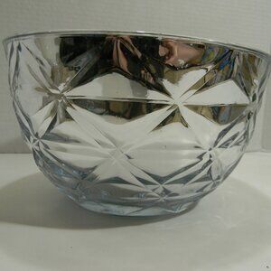 Decorative Mirrored Glass Bowl Holiday Silver 9" Diameter EUC Patterned Textured